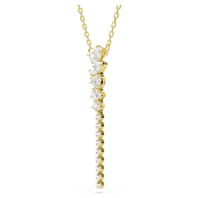 Mesmera Y necklace Mixed cuts, White, 18K gold finish